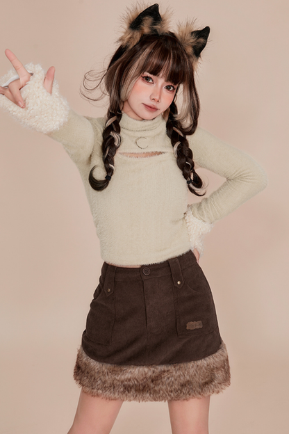 Corduroy Fur Skirt