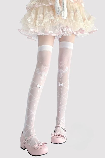 Lace-up sheer knee-high socks
