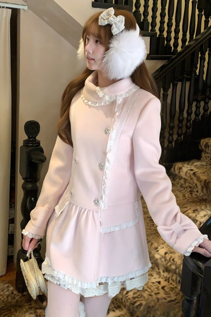 スイートピュアピンクフリルコート