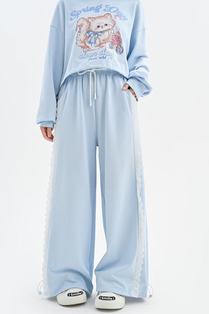 Blue Corset Wide Leg Sweatpants Set-Up