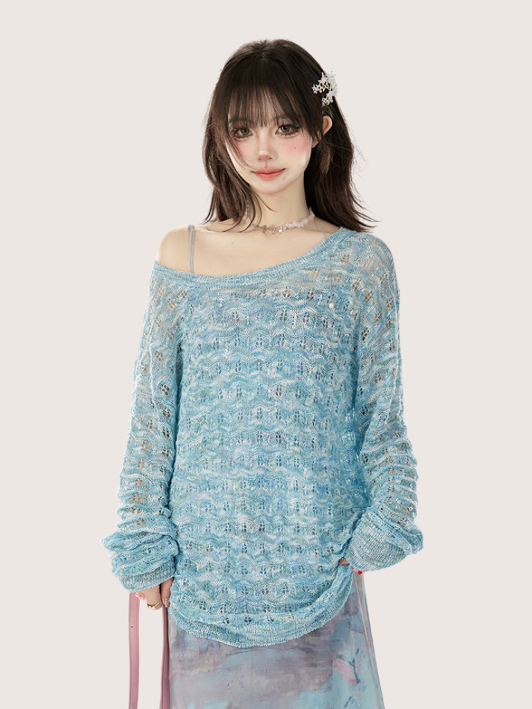 Soled Collar Sunscreen Loose Pullover Sheer Knit