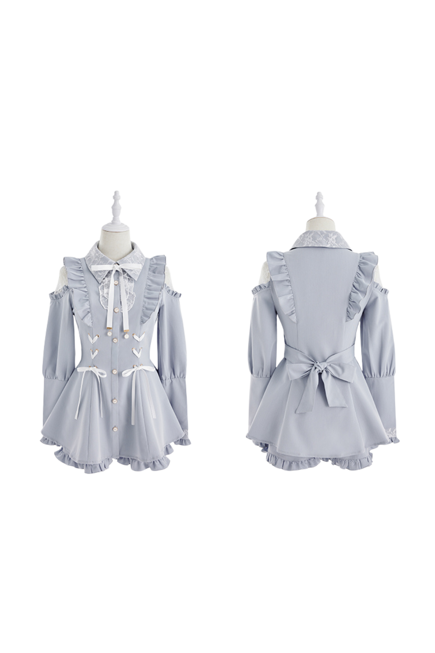 [Reserved product] Race Shear Shoulder Frill Ribbon Design Suit