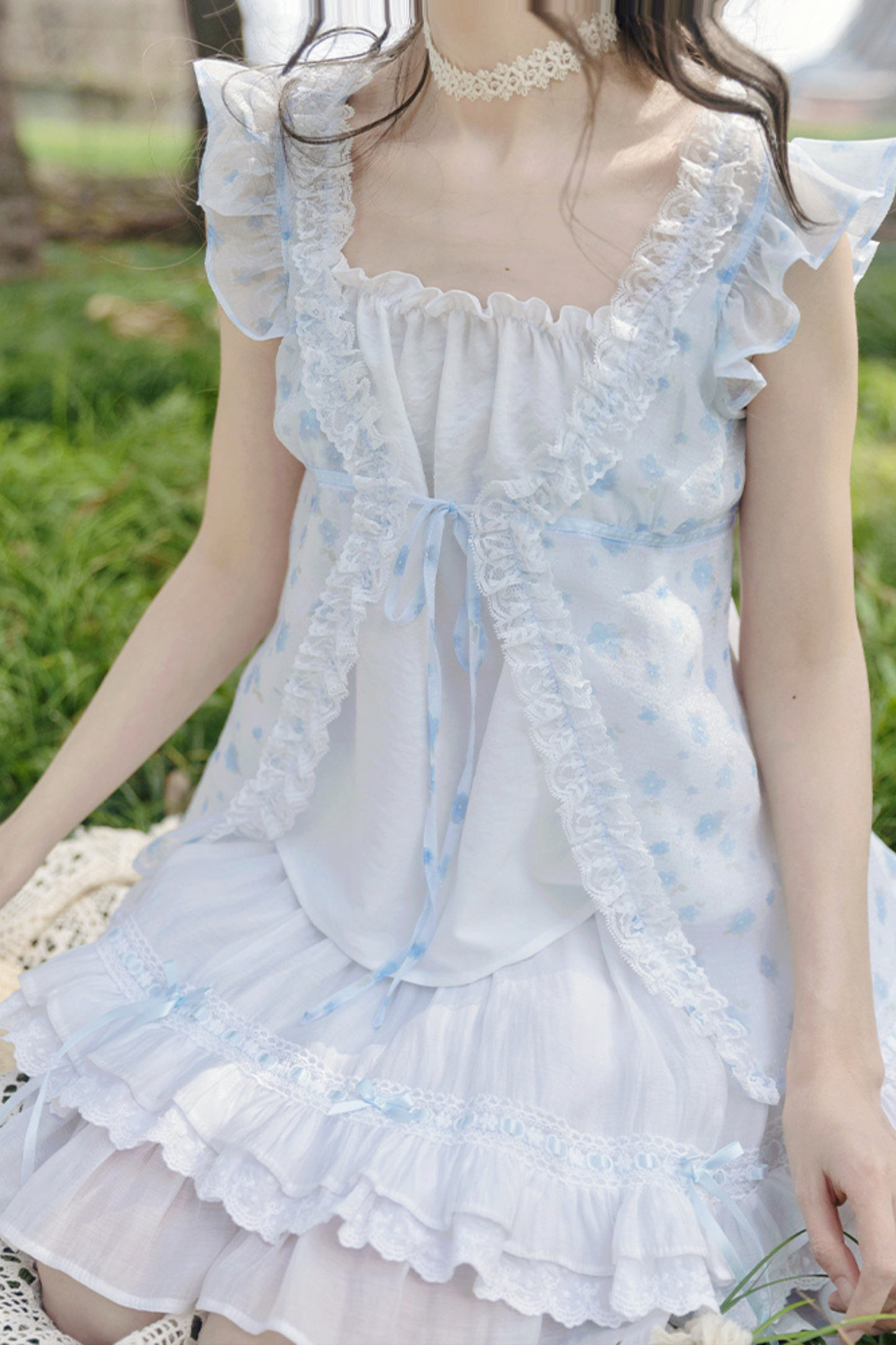 Antique Blossom Mesh Blouse + Skirt