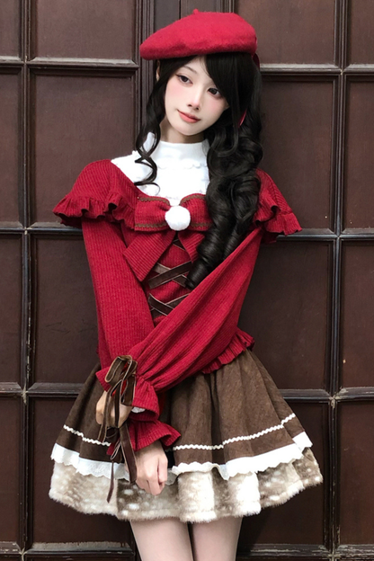 クリスマスガーリーニット+インナー+スカート