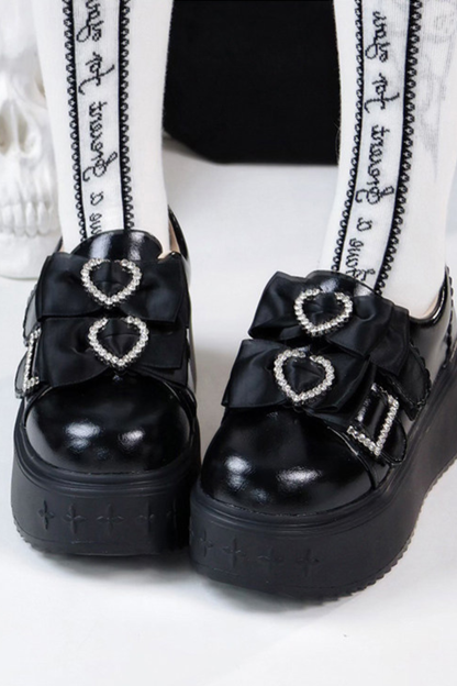 リボンハートプラットフォームシューズ