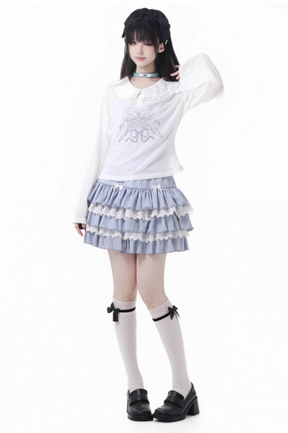 スモックサスペンダー+ドールカラートップス+ケーキスカート