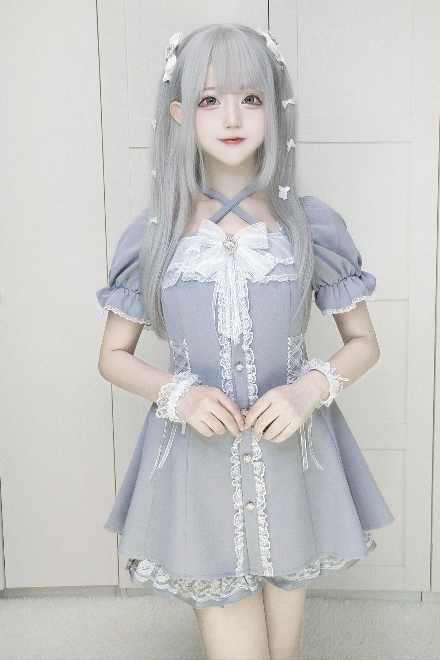 스퀘어넥 래글런 원피스 + 반바지