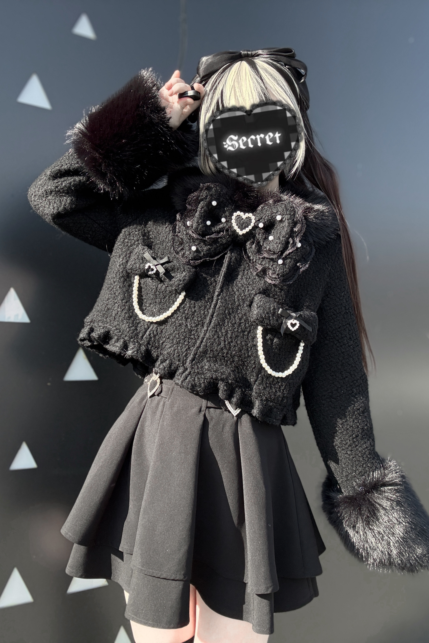 リボンファーショートコート