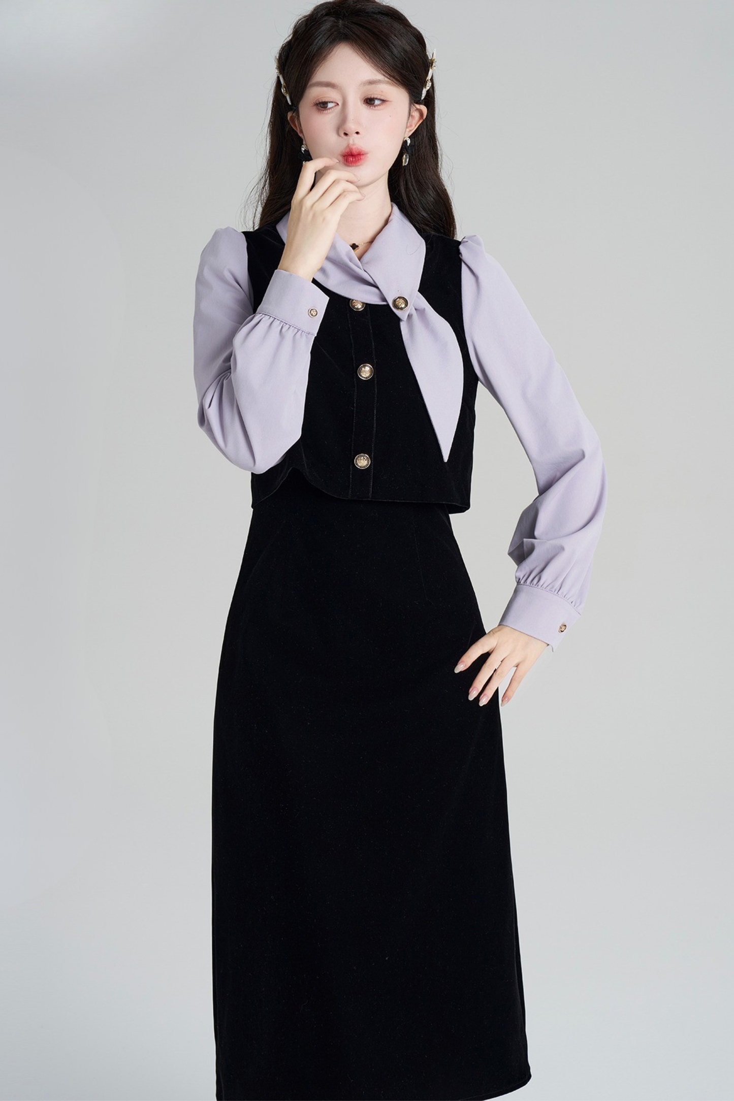 フレンチコントラストレトロドレス