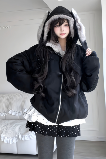Retro Detachable Rabbit Ear Hoodie