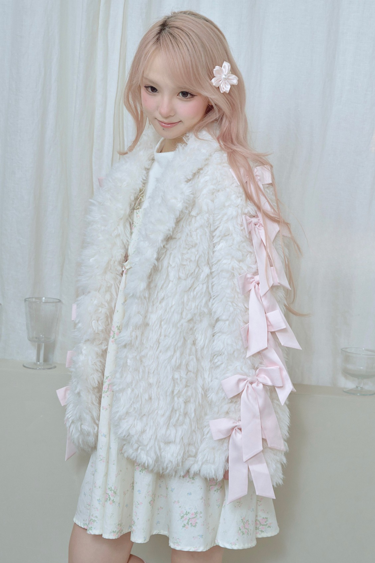 Satin ribbon fur coat