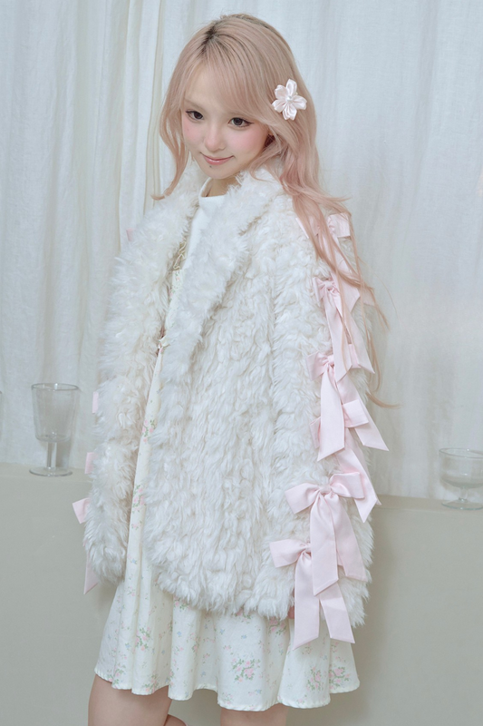 Satin ribbon fur coat