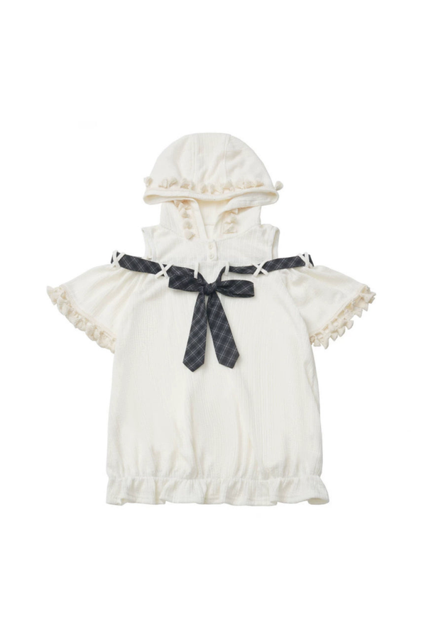 オフショルフードトップス+フリルトップス+ケーキスカート+キャミソール