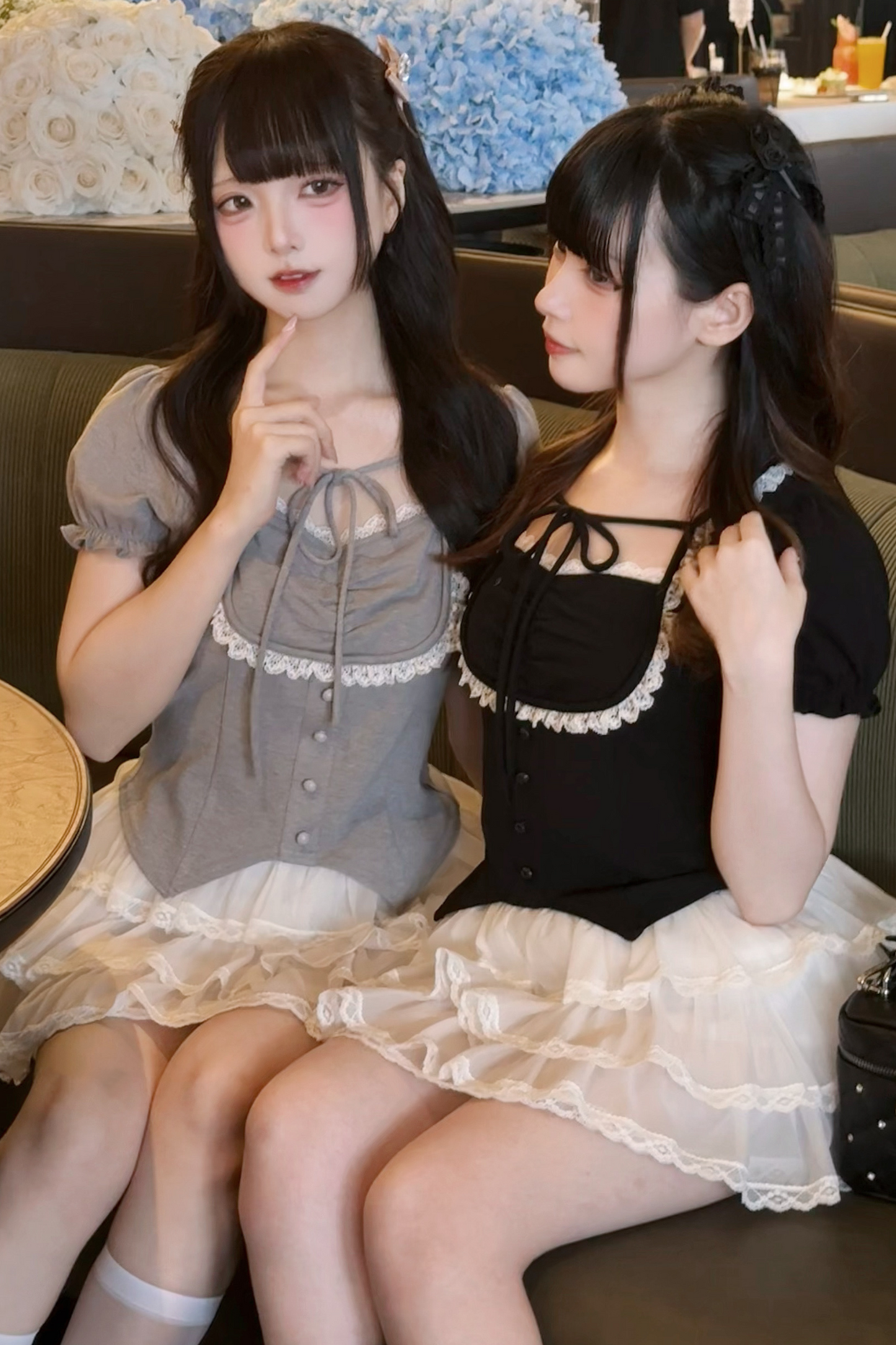 レーストレンドデザインパフスリーブトップス