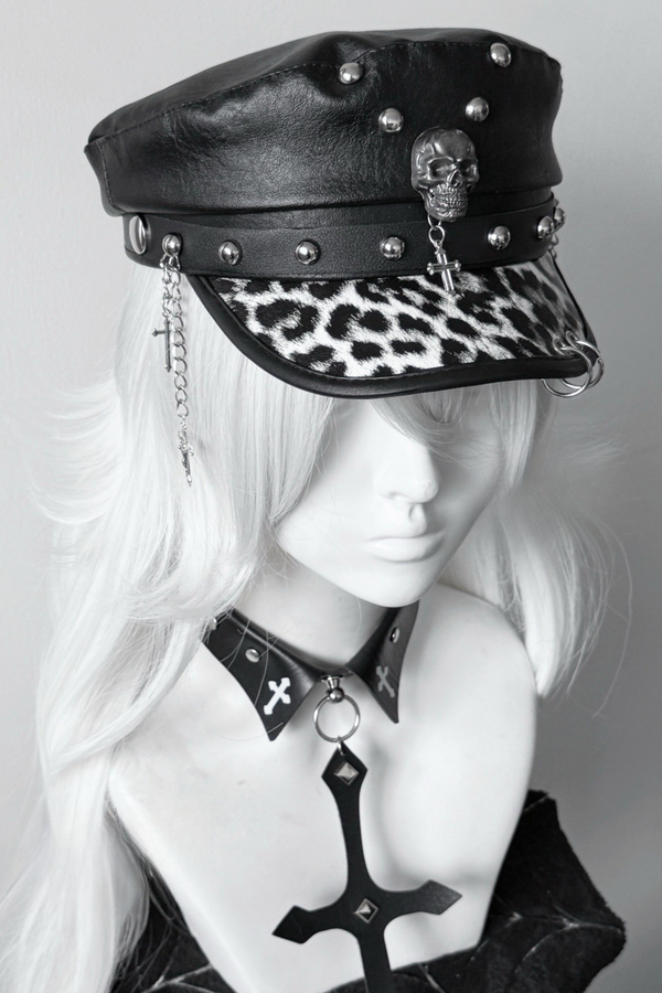 Dark Riveted Y2K Leather Buckle Subculture Cap