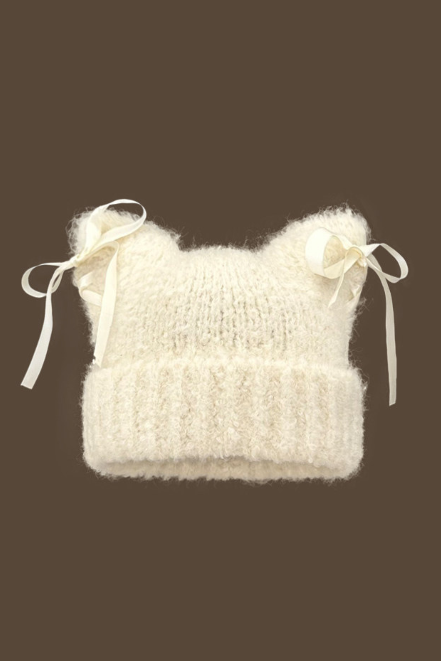 Plush Bow Ribbon Knit Hat
