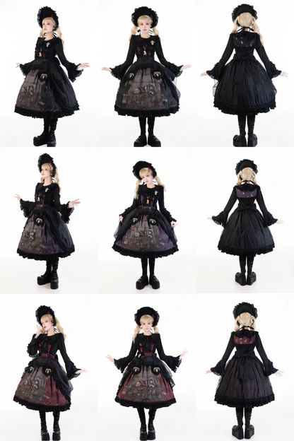 リフティングビーズゴシックストラッププリントドレス