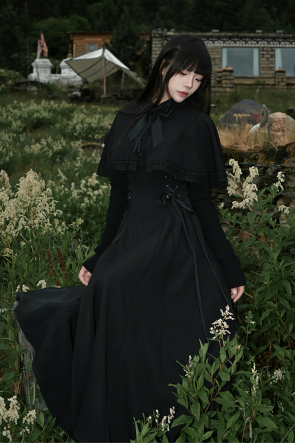 French cape dark dress