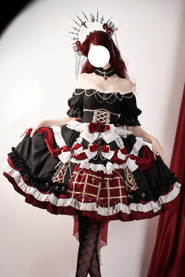 【予約商品】ダークパターンゴシックゴージャスエレガントドレス【ショート・ロング】