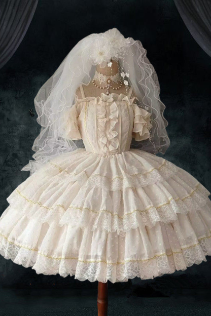 플로럴 튤 롤리타 드레스 + 소매 + 모자