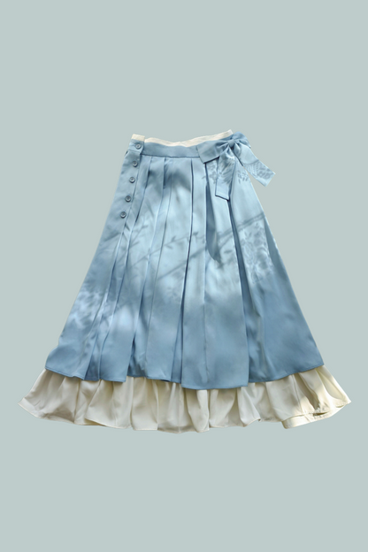 [Reservation product] Girly Frill Ribbon Shirt + Layered Skirt