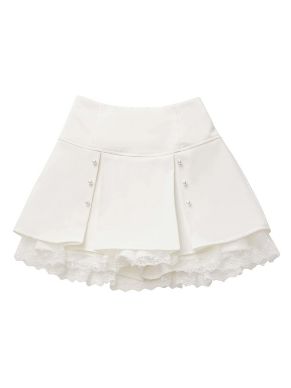 スターダストイリュージョンピュアディザイアグレーブルーデザインレザージャケット＋レーススクエアネックトップス＋レイヤードスカートパンツ