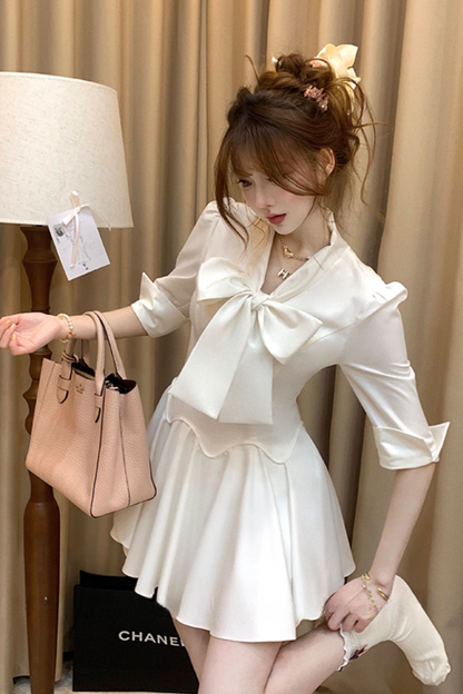 Slim Waist Ribbon Mermaid Shirt Dress