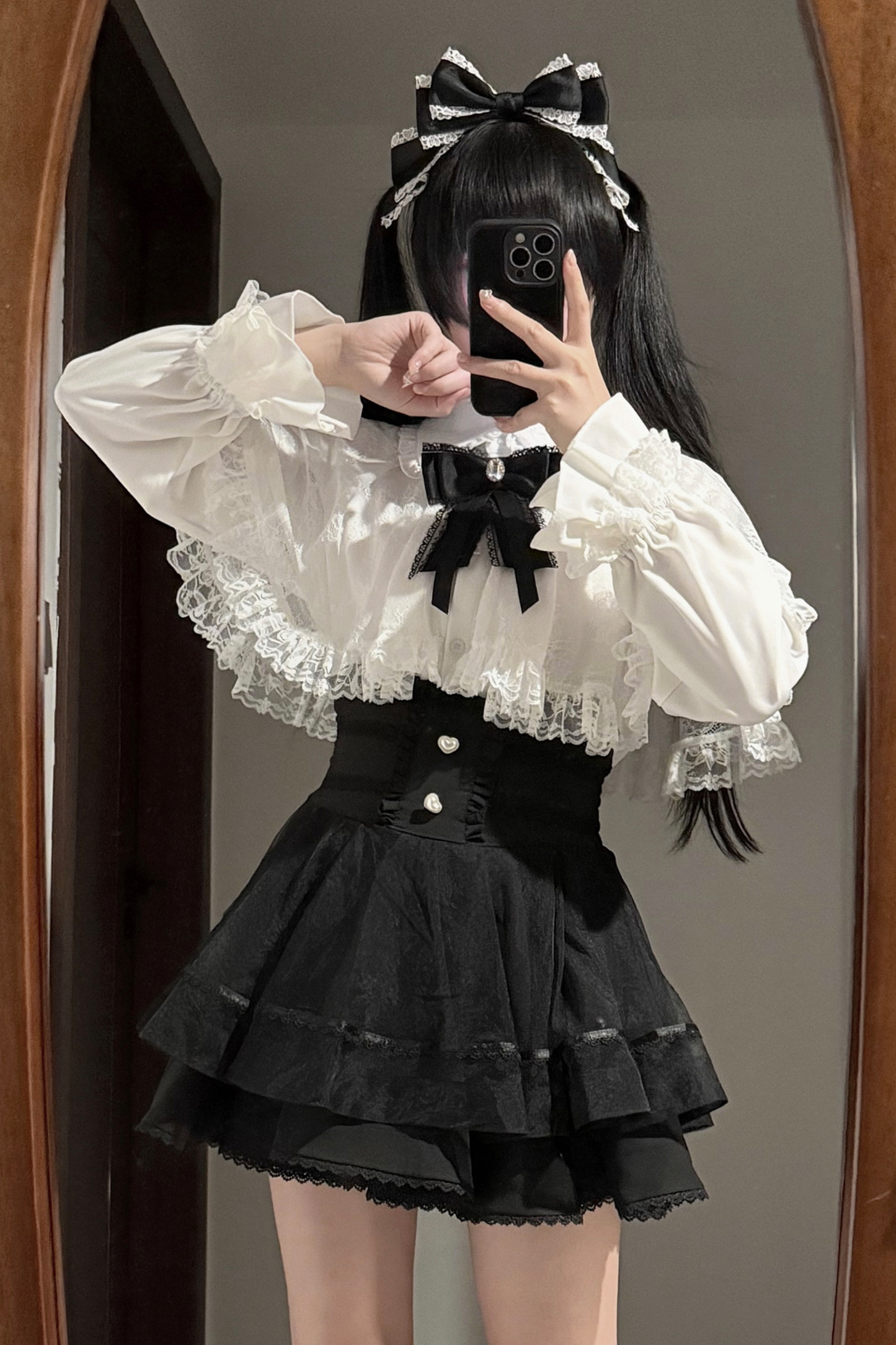 レースケープツーピーススカート+レースシャツ