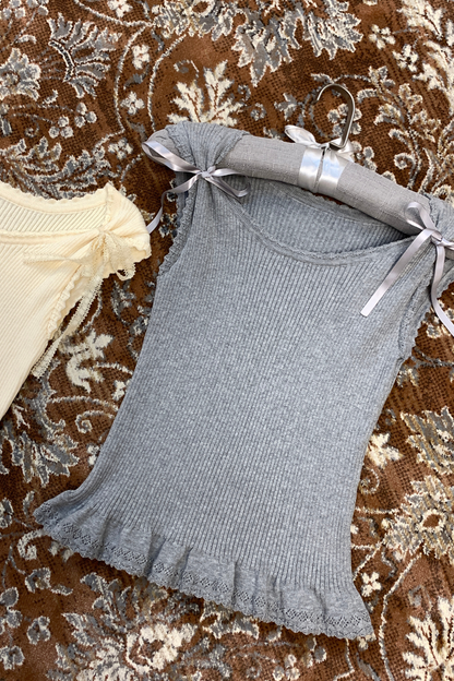 レースニットリボンショルダーキャミソール