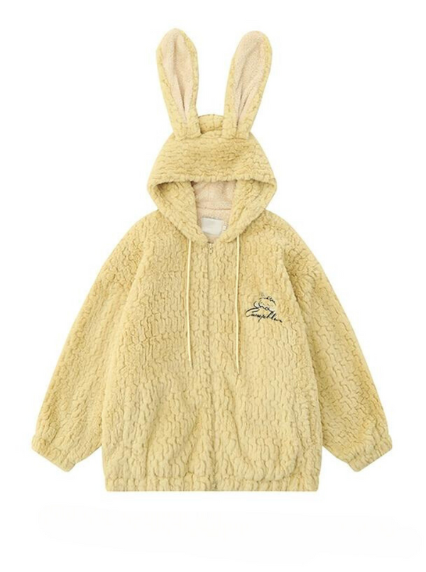 うさ耳フードソフトラムベルベットコットンコート