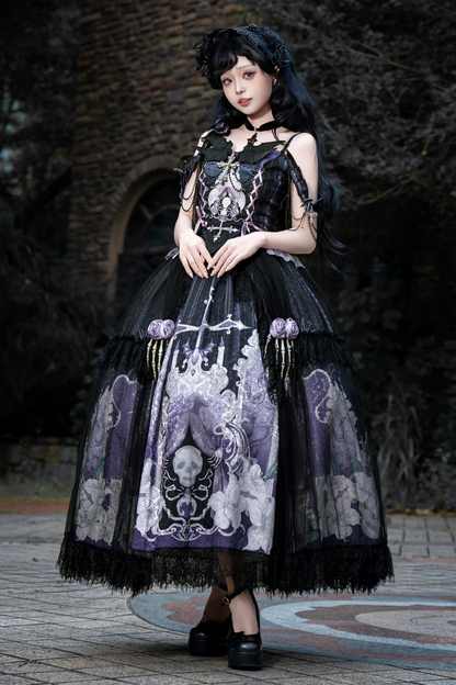 Gothic style dark camisole top + dark chic skull skirt