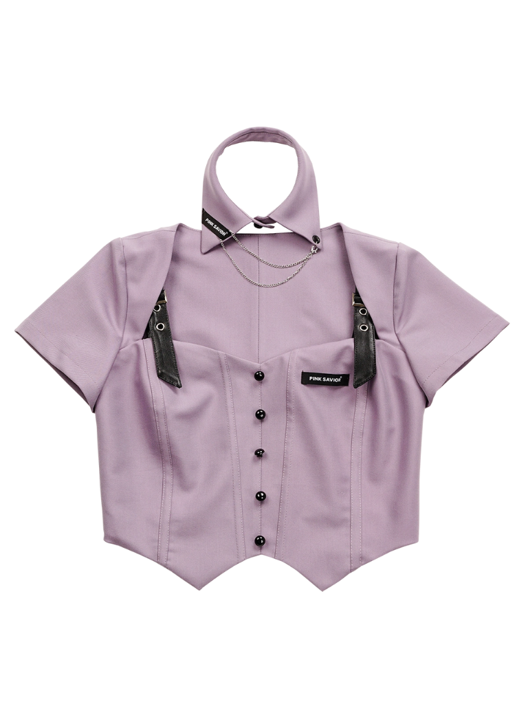 Grape Soda Purple White Shirt Halter Neck Top