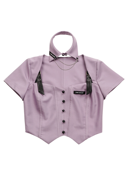 Grape Soda Purple White Shirt Halter Neck Top