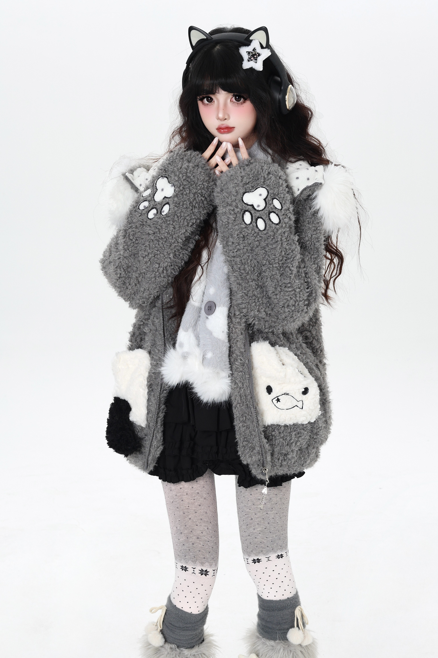Cat Ear Fleece Hooded Outerwear