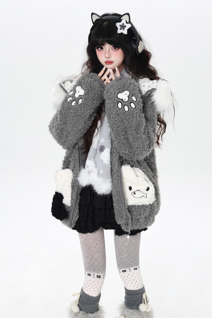 Cat Ear Fleece Hooded Outerwear