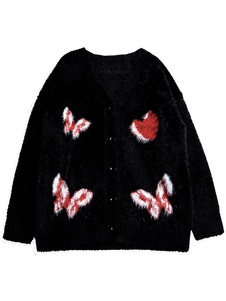 Butterfly V-Neck Fur Knit Cardigan – Belchic