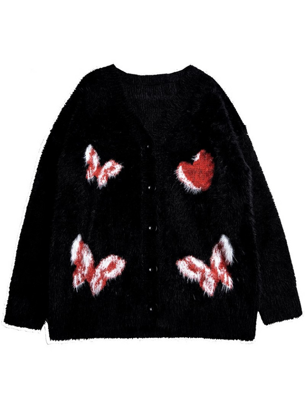 Butterfly V-Neck Fur Knit Cardigan