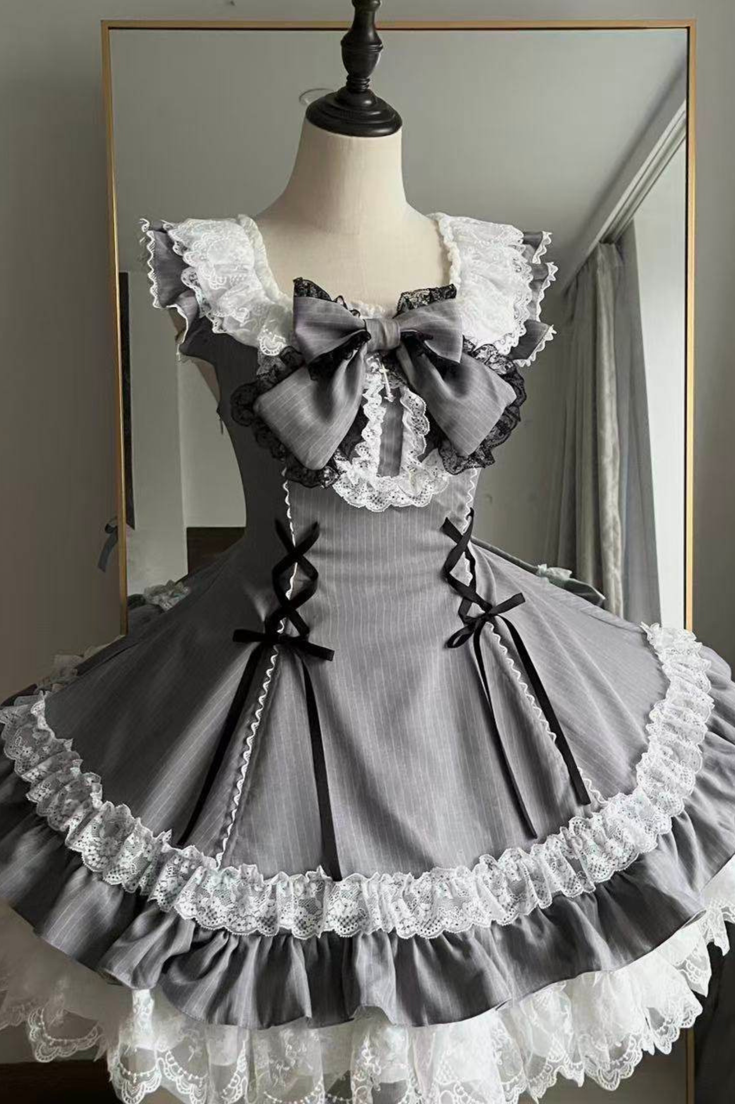 スイートロリータストライプジャンパースカートス+ラビットハット