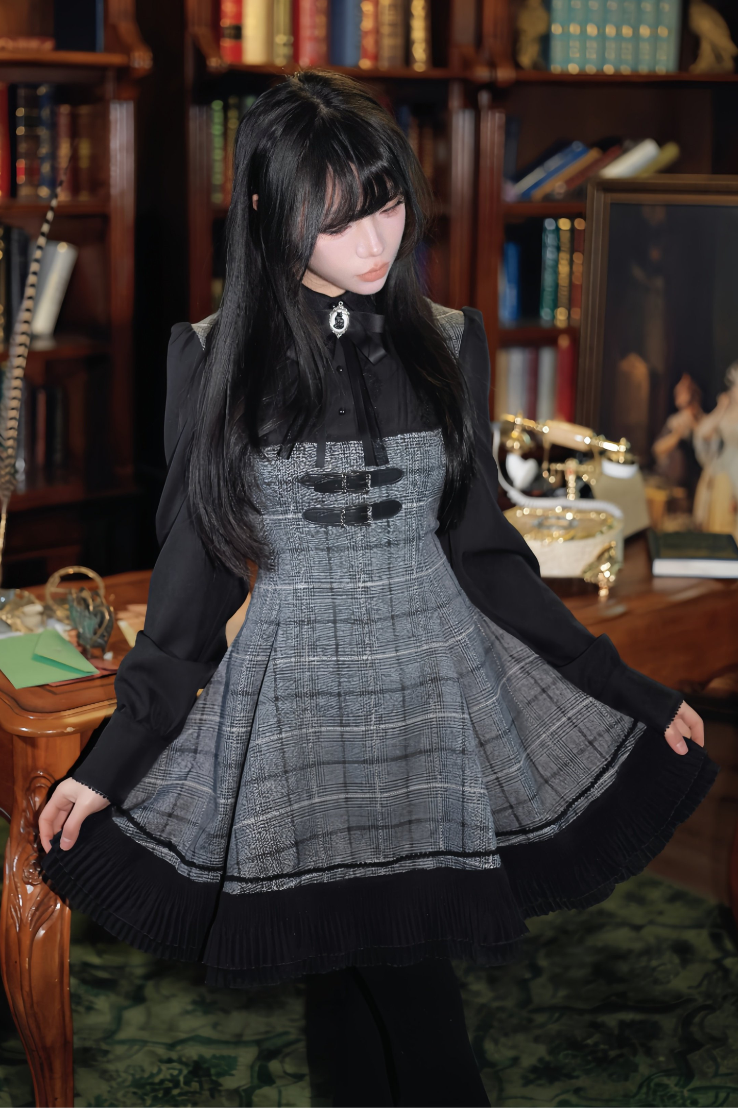 チェックベルトフレアドレス