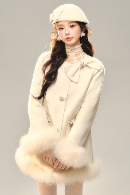 Ribbon A-line Fur Coat