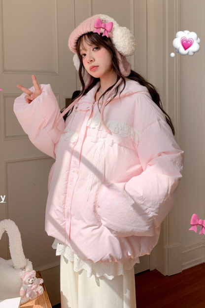 レースフード付きダウンジャケット