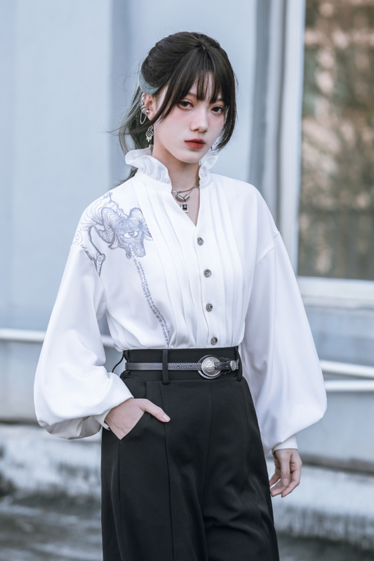 Lace Stand Collar White Shirt