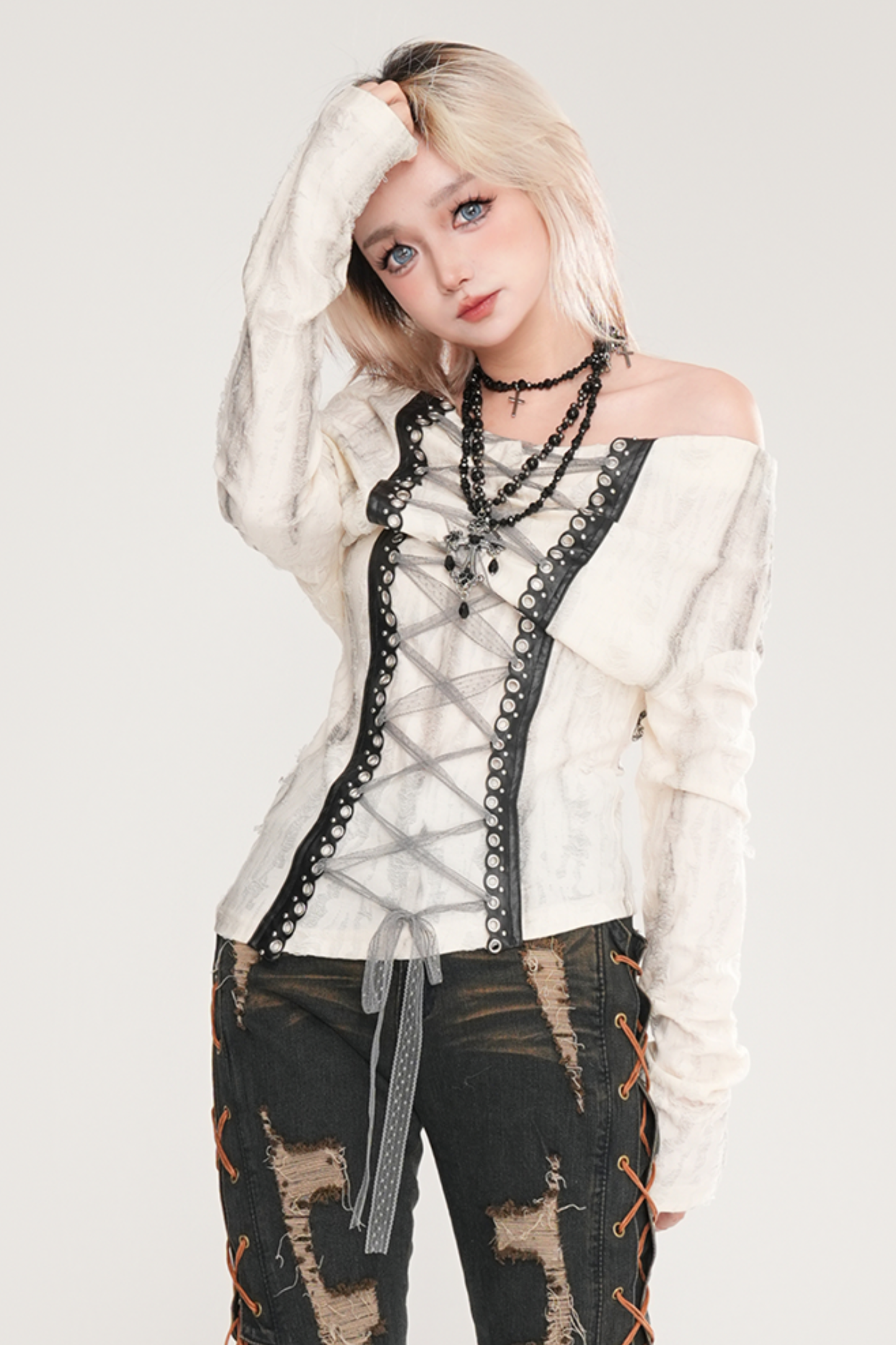 Y2Kバタフライオフショルダートップス