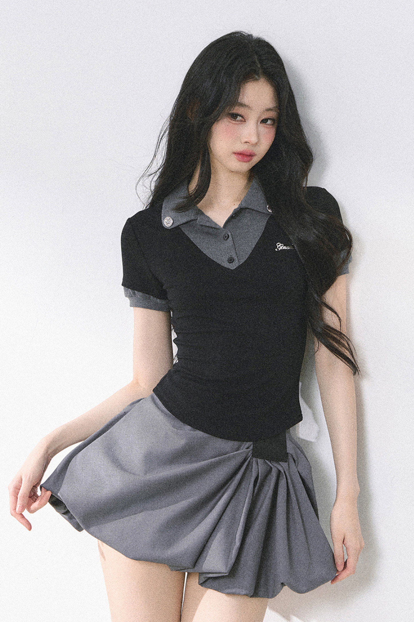 フレンチシャツタイトガーリートップス