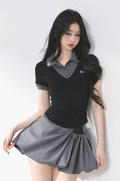 フレンチシャツタイトガーリートップス