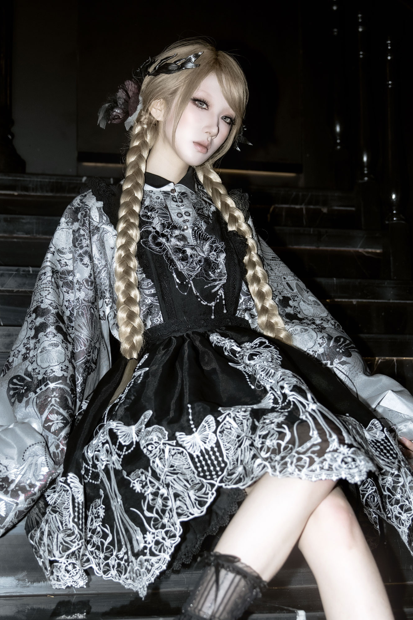 Gothic Skirt + Big Sleeve Jacket + Pleated Long Skirt