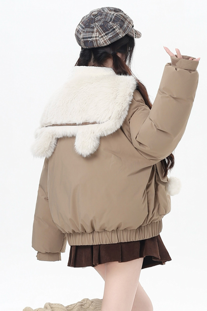 Bear Sailor Fur Collar Duffle Jacket