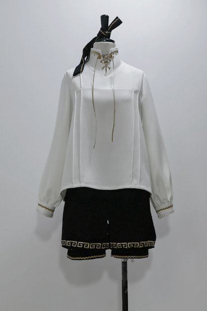 レトロスタンドカラーシャツ+ハーフパンツ+ジャケット