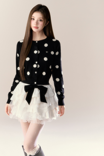 ベルベットドットデザインニットカーディガン