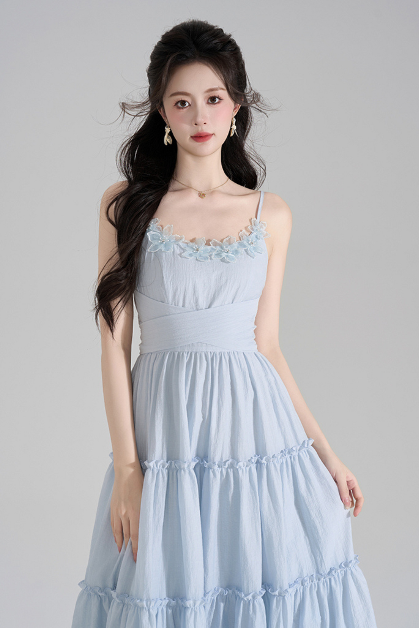 Romantic French Long Dress + Short Cardigan